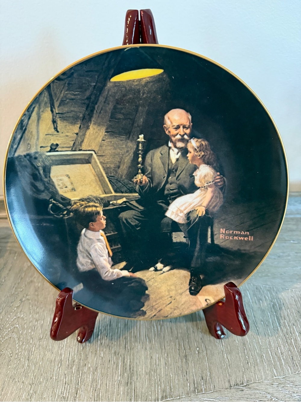 Norman Rockwell Grandpas Treasure Chest 8 in plate wall decor or stand